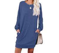PrinStory Robe pull pour femme, robe décontractée, col rond, robe sweat avec poches, bleu jeans, XL