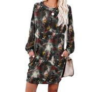 PrinStory Robe pull pour femme, robe décontractée, col rond, robe sweat avec poches, Encre grise, XXL
