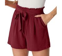 PrinStory Short d'été à jambes larges avec cordon de serrage et poches pour femme