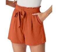 PrinStory Short d'été à jambes larges avec cordon de serrage et poches pour femme, Orange, M