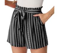 PrinStory Short d'été léger pour femme avec ceinture, jambe large, avec poches, taille haute, Rayures bohème, S