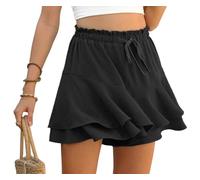 PrinStory - Short d'été pour femme taille haute avec volants, short court confortable jambe large, jupe courte, loisirs, plage, vacances, Noir , M