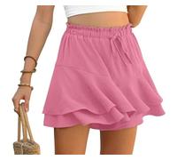 PrinStory Short d'été pour femme - Taille haute - Volants - Pantalon court - Loisirs - Jambes larges - Jupe courte - Plage - Vacances, Pêche, XXL