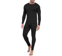 PrinStory Sous-vêtements thermiques pour homme Haut et bas à manches longues et col rond Sous-vêtement d'hiver chaud, Noir , XL