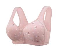 PrinStory Soutien-gorge sans armatures pour femme âgée avec bouton pression, Marguerites roses, 90B