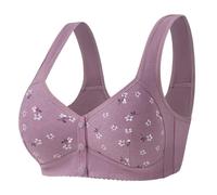 PrinStory Soutien-gorge sans armatures pour femme âgée avec bouton pression, Marguerites violettes, 100D