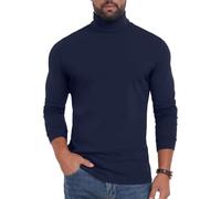 PrinStory T-shirt à manches longues pour homme - Col rond - Manches longues - Col roulé - Chaud - Pull en tricot, bleu marine, L