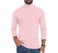 PrinStory T-shirt à manches longues pour homme - Col rond - Manches longues - Col roulé - Chaud - Pull en tricot, Rose, L