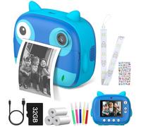 Print Camera HUIOP Joli appareil photo instantané pour enfants de 2,5 K Appareil photo numérique pour enfants de 12 Mpx avec écran IPS de 2,4 pouces zoom numérique de 10 x mignons