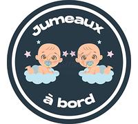 Print Corner - Autocollant Bébé à Bord - Bébés Jumeaux à bord (G/G) - Vif - Multicolor - Vinyle - Rectangulaire - Uni - Outdoor - Voiture Sticker Decal Bébé