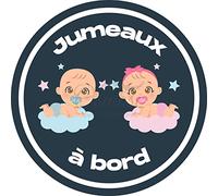 Print Corner - Bébé à Bord - Bébés Jumeaux à bord (G/F) - Sticker décoratif pour voiture - Vinyle - Gris Foncé - Vintage - Adapté carrosserie et vitre