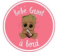 Print Corner - Bébé Groot Rose - Autocollant Bébé à Bord - Vinyle - Rectangulaire - Rose - Enfantin - Marvel