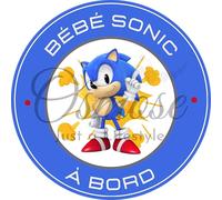 Print Corner Bébé Sonic - Autocollant Bébé à Bord - Bleu, Vinyle, Contemporain, Rectangulaire, Caricature, Verre, Métal