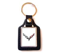 Print Corner Porte-clés Acier/Simili Cuir Luxury compatible avec - Corvette (blanc)