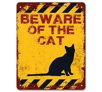 Print Crafted - Attention au chat | Panneau d'avertissement vintage en métal pour jardin
