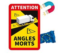 PRINT.GG Autocollant Magnétique pour Camion, Voiture, Bus, Moto, Camping-Car en France - 1 Pièce - 17 x 25 cm - Angles Morts Avertissement Attention Signe Français Auto Stickers Angle Mort Panneau