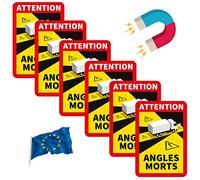 PRINT.GG Autocollant Magnétique pour Camion, Voiture, Bus, Moto, Camping-Car en France - 6 Pièces - 17 x 25 cm - Angles Morts Avertissement Attention Signe Français Auto Stickers Angle Mort Panneau