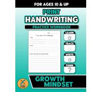 Print Handwriting Practice Workbook - Growth Mindset: For Ages 10 and Up | Penmanship Learning Activities for Students