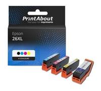 PrintAbout Cartouche d'encre compatible avec Epson 26XL (T2636) - 4 couleurs - Grande capacité - Multipack 4 couleurs
