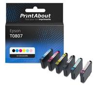 PrintAbout Cartouche d'encre compatible avec Epson T0807 - 6 couleurs - Multipack 6 couleurs