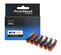 PrintAbout Cartouche d'encre compatible avecEpson 24XL (T2438) - 6 couleurs - Grande capacité - Multipack 6 couleurs