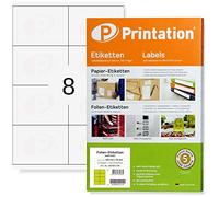 Printation 105 x 70 mm - Étiquettes autocollantes blanches mates - 8 autocollants imperméables par feuille A4 - 2 x 4 à 80 étiquettes adhésives 105 x 70 cm - Film adhésif avec imprimante laser