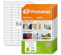 Printation Étiquettes 48,5 x 16,9 mm - 32000 etiquettes autocollantes imprimables - 500 feuilles blanches a4 de 4x16 64 48,5x16,9 mm - Autocollants universels auto-adhésifs 3667 4226 4271