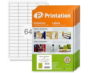 Printation Étiquettes 48,5 x 16,9 mm - 32000 etiquettes autocollantes imprimables - 500 feuilles blanches a4 de 4x16 64 48,5x16,9 mm - Autocollants universels auto-adhésifs 3667 4226 4271