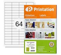 Printation Étiquettes Autocollantes 48,5 x 16,9 mm - 1600 Mini Étiquettes Imprimante Autocollante - 64 Étiquettes/Feuille - 25 Feuilles Blanches A4 - Impression Laser/Jet d'encre 48,5x16,9 3667 4x16
