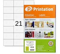 Printation Étiquettes Autocollantes 70 x 42 mm, Papier Autocollant Imprimante, 525 Adhésives Blanches, 21 Étiquettes par Feuille A4, Multi Usages, Personnalisables pour Laser, Jet d'Encre, 3x7 70x42