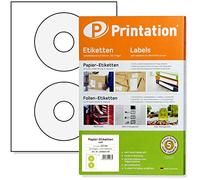 Printation Étiquettes Autocollantes CD DVD diamètre 117mm - 50 Etiquettes pour CD - 25 Feuilles A4 - Blanches Adhésives pour Jet d'Encre et Laser - Opaques à Personnaliser - ClassicSize