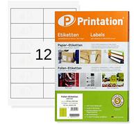 Printation Étiquettes imperméables 97 x 42,4 mm - 25 feuilles/12 autocollants par feuille A4 2 x 6-120 étiquettes adhésives 97 x 42,4 mm - Film adhésif imprimable pour imprimante laser Film adhésif