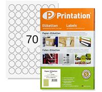 Printation Étiquettes rondes 24 mm - 1750 étiquettes rondes imprimables blanches sur 25 feuilles DIN A4 - Étiquettes rondes de 24 mm sur 25 feuilles A4 7 x 10-70 étiquettes autocollantes imprimables