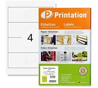 Printation Lot de 100 étiquettes autocollantes pour dos de classeur - Largeur : 190 x 61 mm - Blanches - Imprimables sur 25 feuilles A4 - 1 x 4 - 190 x 61-4 mm - Pour dos de classeur