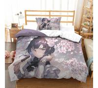 Printed Cherry Blossom Duvet Cover Bedroom Decor Comforter Cover Anime Girls Quilt Cover With Zipper Closure 3 Pieces For Kids