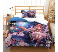 Printed Cherry Blossom Duvet Cover Bedroom Decor Comforter Cover Anime Girls Quilt Cover With Zipper Closure 3 Pieces For Kids