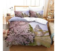 Printed Cherry Blossom Duvet Cover Set With Pillow Cases Anime Girls Quilt Cover Bedding Set With Zipper Closure 3pcs For Children