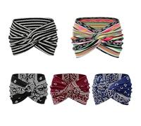 Printed Cross Yoga Headband,Boho Headbands for Women, Paisley Print Hair Band Wide Hair Band, Twist Headbands for Women (3Pcs-D)
