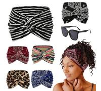 Printed Cross Yoga Headband, Vintage Non-Slip Knotted Wrap Wide Headbands, Boho Style Pattern Print Elastic Hair Band for Running Sports