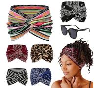 Printed Cross Yoga Headband, Vintage Non-Slip Knotted Wrap Wide Headbands, Boho Style Pattern Print Elastic Hair Band for Running Sports