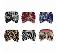 Printed Cross Yoga Headband, Wide Elastic Hair Band,Non Slip Soft Fabric Hair Accessories for Women (6Pcs, One Size)