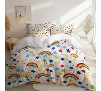 Printed Housse de Couette 140 x 200 cm avec 2 Taies d'oreiller 65 x 65 cm, Pont en Arc Mignon Et Coloré éToiles Parure de lit Adulte - Blanc Housse de Couette en Microfibre avec Fermeture Éclai