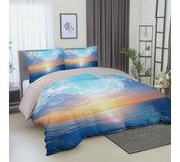 Printed Housse de Couette 140 x 200 cmParure de lit Adulte, Nu Parure Housse de Couette - Rêveur Mer Bleue Coucher De Soleil Thème Bedding Sets en Microfibre avec 2 taies d'oreiller 65x65 cm