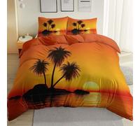 Printed Housse de Couette 220 x 240 cm avec 2 Taies d'oreiller, RêVeur îLe Plantes Palmiers Thème Parure de lit - Couleur Orange Housse de Couette en Respirable Microfibre Résistant à la déchirure