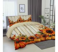 Printed Housse de Couette 220 x 240 cmParure de lit Adulte, Nu Parure Aquarelle Minimaliste Fleur Tournesols Citrouille Thème Bedding Sets en Microfibre avec 2 taies d'oreiller 65x65 cm