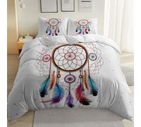 Printed Housse de Couette 260 x 220 cm avec 2 Taies d'oreiller, Minimaliste Attrape-rêves Lignes Pois Thème Parure de lit - Blanc Housse de Couette en Respirable Microfibre Résistant à la déchirure