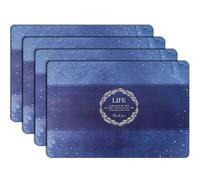 Printed Leather Placemats Set of 4, Dual-Sided Waterproof Non-Slip Table Mats for Kitchen Dining Home Décor(Birds)(Sea Blue)