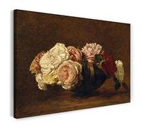 Printed Paintings Impression sur Toile (100x70cm): Henri Fantin-Latour - Roses dans Un Bol