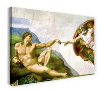 Printed Paintings Impression sur Toile (100x70cm): Michelangelo - La création d'Adam (Renaissance