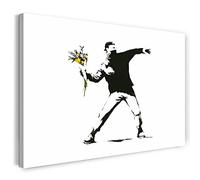 Printed Paintings Impression sur Toile (120x80cm): Banksy - Tirages autonomes avec Bouquet au Lie